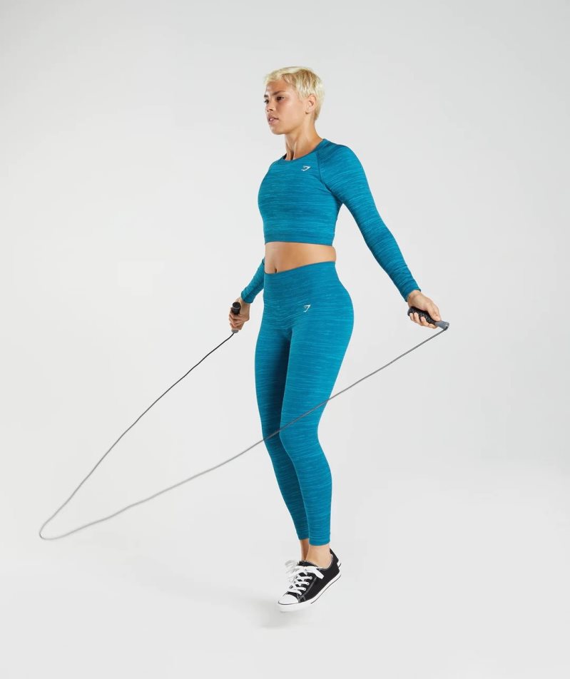 Przycięte Topy Gymshark Adapt Marl Seamless Long Sleeve Damskie Turkusowe | PL 436ARI